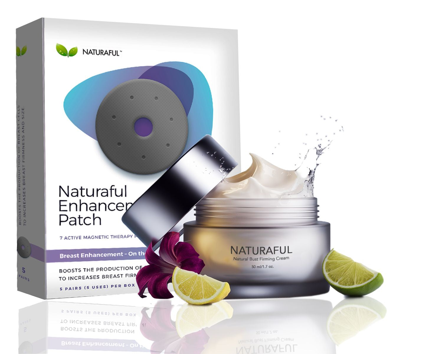 Naturaful cream jar and packaging on a white background